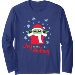 image:imageStar Wars The Mandalorian Grogu Joy to the Galaxy Holiday Long Sleeve TShirtNavy Blue