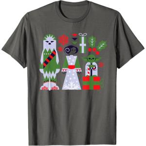 image:imageStar Wars Chewbacca Princess Leia and Yoda Christmas Holiday TShirtAsphalt Grey