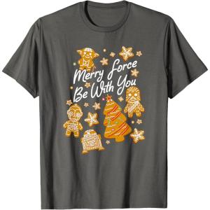 image:imageStar Wars Christmas Merry Force Be With You XMas Cookies TShirtAsphalt Grey