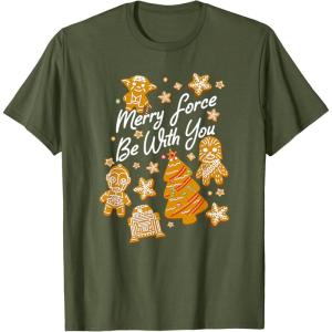 image:imageStar Wars Christmas Merry Force Be With You XMas Cookies TShirtOlive Green