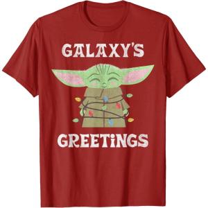 image:imageStar Wars The Mandalorian Christmas Child Galaxys Greetings TShirtCranberry Red