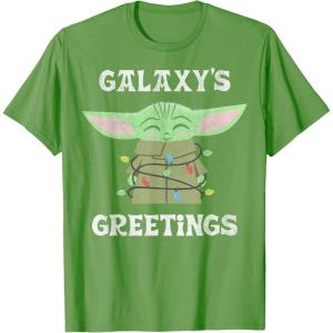image:imageStar Wars The Mandalorian Christmas Child Galaxys Greetings TShirtGrass Green