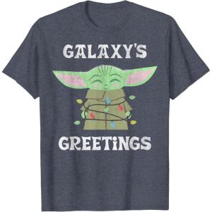 image:imageStar Wars The Mandalorian Christmas Child Galaxys Greetings TShirtHeather Blue