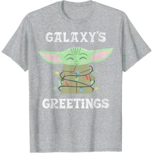image:imageStar Wars The Mandalorian Christmas Child Galaxys Greetings TShirtHeather Grey