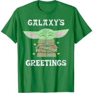 image:imageStar Wars The Mandalorian Christmas Child Galaxys Greetings TShirtKelly Green