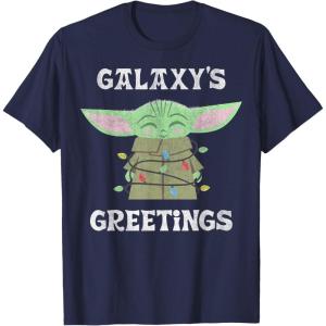 image:imageStar Wars The Mandalorian Christmas Child Galaxys Greetings TShirtNavy Blue