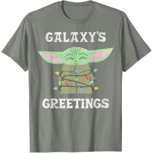 image:imageStar Wars The Mandalorian Christmas Child Galaxys Greetings TShirtOlive Heather