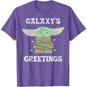 image:imageStar Wars The Mandalorian Christmas Child Galaxys Greetings TShirtPurple Heather
