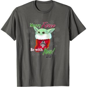 image:imageStar Wars The Mandalorian Christmas Grogu Merry Force TShirtAsphalt Grey