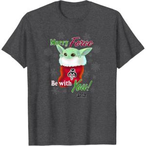 image:imageStar Wars The Mandalorian Christmas Grogu Merry Force TShirtDark Heather Grey