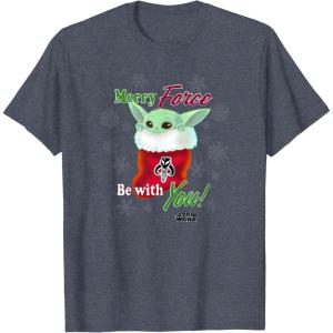 image:imageStar Wars The Mandalorian Christmas Grogu Merry Force TShirtHeather Blue