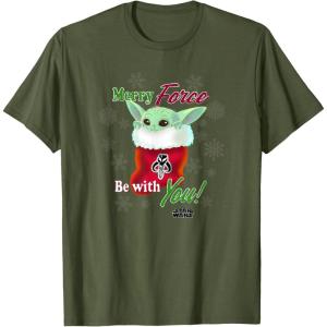 image:imageStar Wars The Mandalorian Christmas Grogu Merry Force TShirtOlive Green