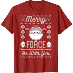 image:imageStar Wars The Mandalorian Christmas Merry Force Be With You TShirtCranberry Red