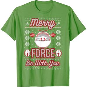 image:imageStar Wars The Mandalorian Christmas Merry Force Be With You TShirtGrass Green