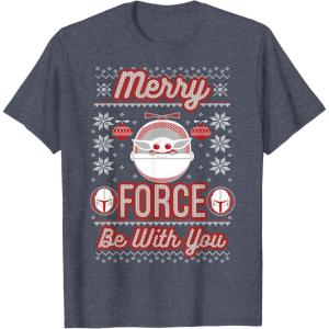 image:imageStar Wars The Mandalorian Christmas Merry Force Be With You TShirtHeather Blue