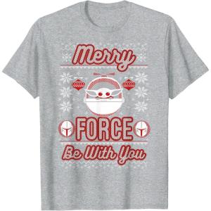 image:imageStar Wars The Mandalorian Christmas Merry Force Be With You TShirtHeather Grey