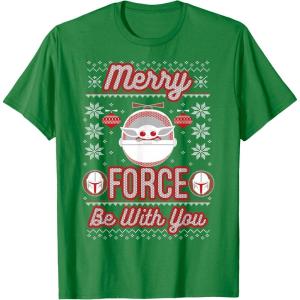 image:imageStar Wars The Mandalorian Christmas Merry Force Be With You TShirtKelly Green