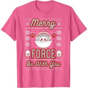 image:imageStar Wars The Mandalorian Christmas Merry Force Be With You TShirtPink Heather