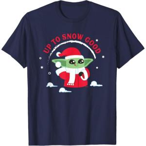 image:imageStar Wars The Mandalorian Grogu Up to Snow Good Holiday TShirtNavy Blue