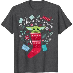 image:imageStar Wars The Mandalorian The Child All I Want For Christmas TShirtDark Heather Grey