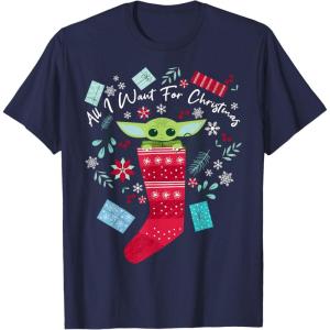 image:imageStar Wars The Mandalorian The Child All I Want For Christmas TShirtNavy Blue