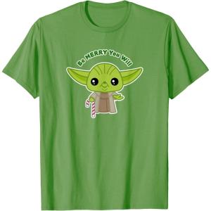 image:imageStar Wars Yoda Cute Christmas Holiday Be Merry You Will TShirtGrass Green