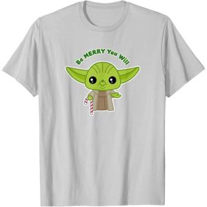 image:imageStar Wars Yoda Cute Christmas Holiday Be Merry You Will TShirtSilver Grey