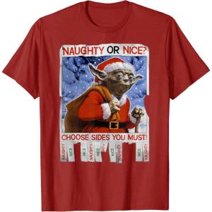 image:imageStar Wars Yoda Naughty Or Nice Flyer Christmas TShirt TShirtCranberry Red