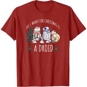 image:imageStar Wars Christmas All I Want For Christmas Is A Droid TShirtCranberry Red