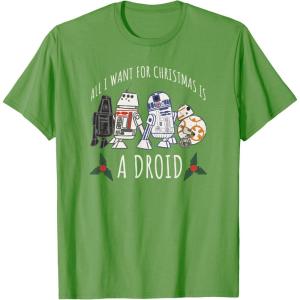 image:imageStar Wars Christmas All I Want For Christmas Is A Droid TShirtGrass Green