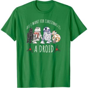 image:imageStar Wars Christmas All I Want For Christmas Is A Droid TShirtKelly Green