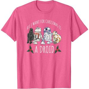 image:imageStar Wars Christmas All I Want For Christmas Is A Droid TShirtPink Heather
