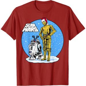 image:imageStar Wars Christmas C3PO amp R2D2 Snow Globe TShirtCranberry Red
