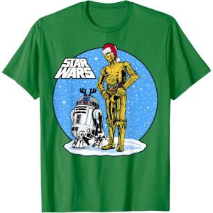 image:imageStar Wars Christmas C3PO amp R2D2 Snow Globe TShirtKelly Green