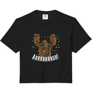 image:imageStar Wars Christmas Chewbacca Lights Distressed Vintage Comfort Colors Crop TopBlack
