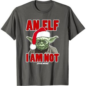 image:imageStar Wars Classic Christmas An Elf I Am Not Yoda Portrait TShirtAsphalt Grey