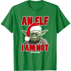 image:imageStar Wars Classic Christmas An Elf I Am Not Yoda Portrait TShirtKelly Green
