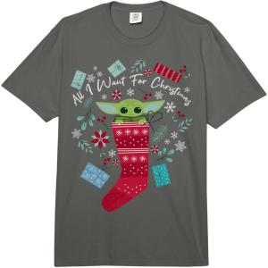 image:imageStar Wars The Mandalorian Christmas All I Want Stocking Comfort Colors Adult Heavyweight TshirtDark Grey