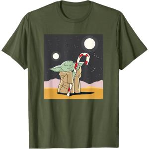 image:imageStar Wars The Mandalorian Grogu Christmas Holiday Candy Cane TShirtOlive Green