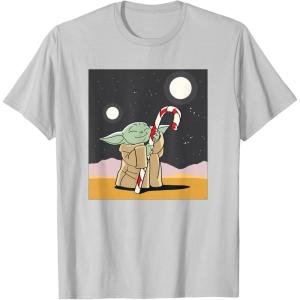image:imageStar Wars The Mandalorian Grogu Christmas Holiday Candy Cane TShirtSilver Grey