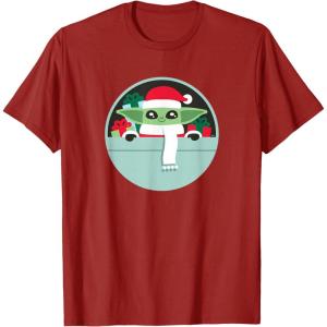 image:imageStar Wars The Mandalorian Grogu Loaded with Presents Holiday TShirtCranberry Red