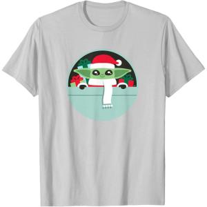 image:imageStar Wars The Mandalorian Grogu Loaded with Presents Holiday TShirtSilver Grey