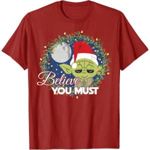 image:imageStar Wars Yoda Santa Believe You Must Christmas Reef TShirt TShirtCranberry Red