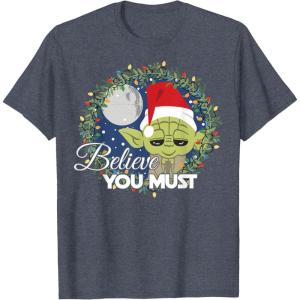 image:imageStar Wars Yoda Santa Believe You Must Christmas Reef TShirt TShirtHeather Blue