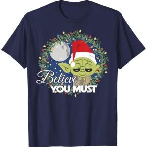 image:imageStar Wars Yoda Santa Believe You Must Christmas Reef TShirt TShirtNavy Blue