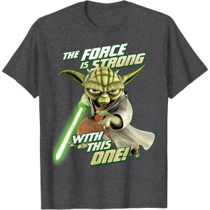 image:imageStar Wars Clone Wars Yoda Force Is Strong Graphic TShirt TShirtDark Heather Grey