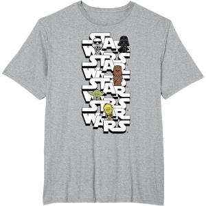 image:imageStar Wars Logo Darth Vader Yoda Kawaii Characters TShirt TShirtHeather Grey