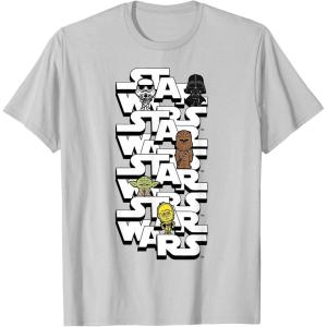 image:imageStar Wars Logo Darth Vader Yoda Kawaii Characters TShirt TShirtSilver Grey
