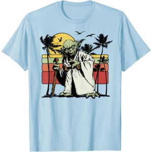 image:imageStar Wars Yoda Retro Striped Vintage Sunset Beach TShirt TShirtBaby Blue