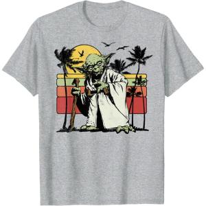 image:imageStar Wars Yoda Retro Striped Vintage Sunset Beach TShirt TShirtHeather Grey